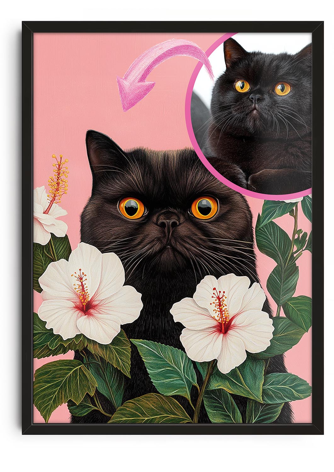 Custom Cat Portrait & Flowers