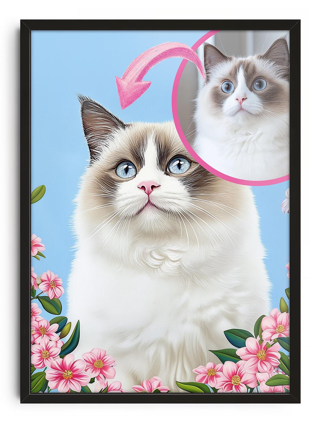 Custom Cat Portrait & Flowers