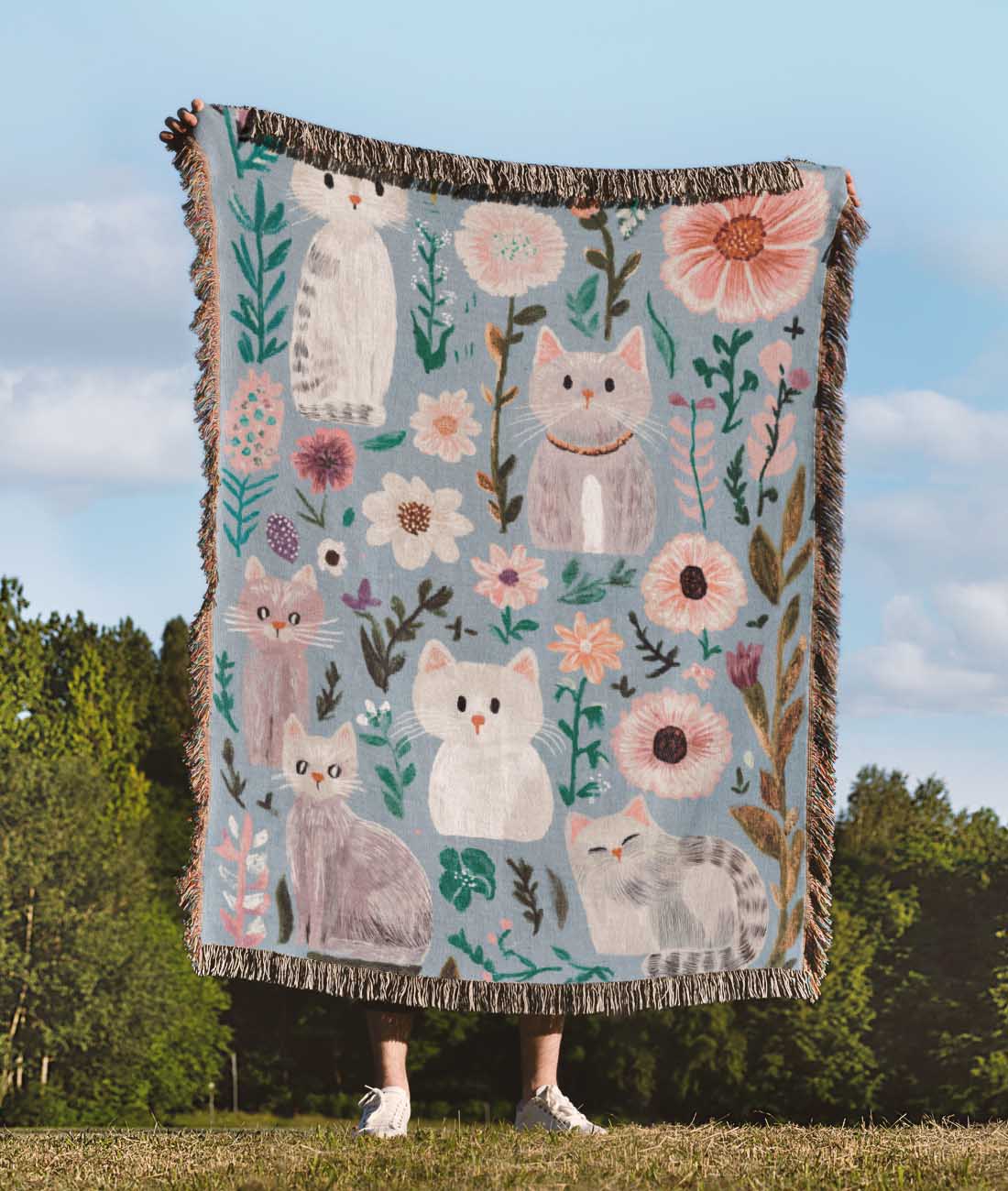 Whiskers & Wildflowers Woven Blanket